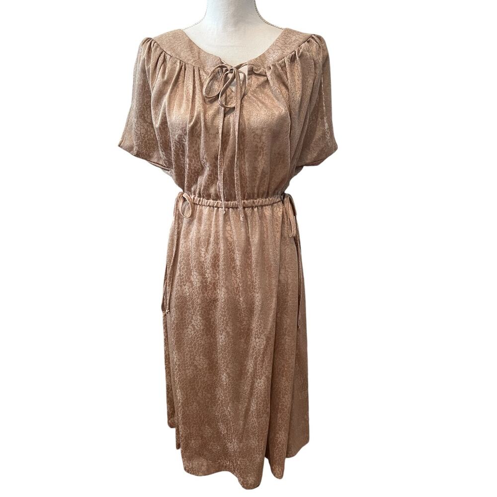 Vintage 70s Metallic Jacquard Cocktail Dress Champagne